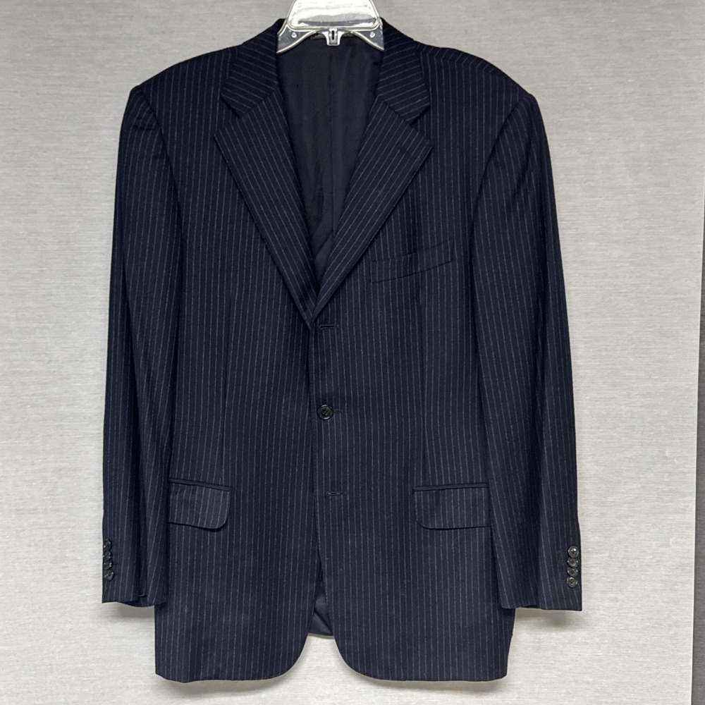 Ermenegildo Zegna 50 IT 42R Navy Chalk Stripe Wool 3-Button Blazer Jacket